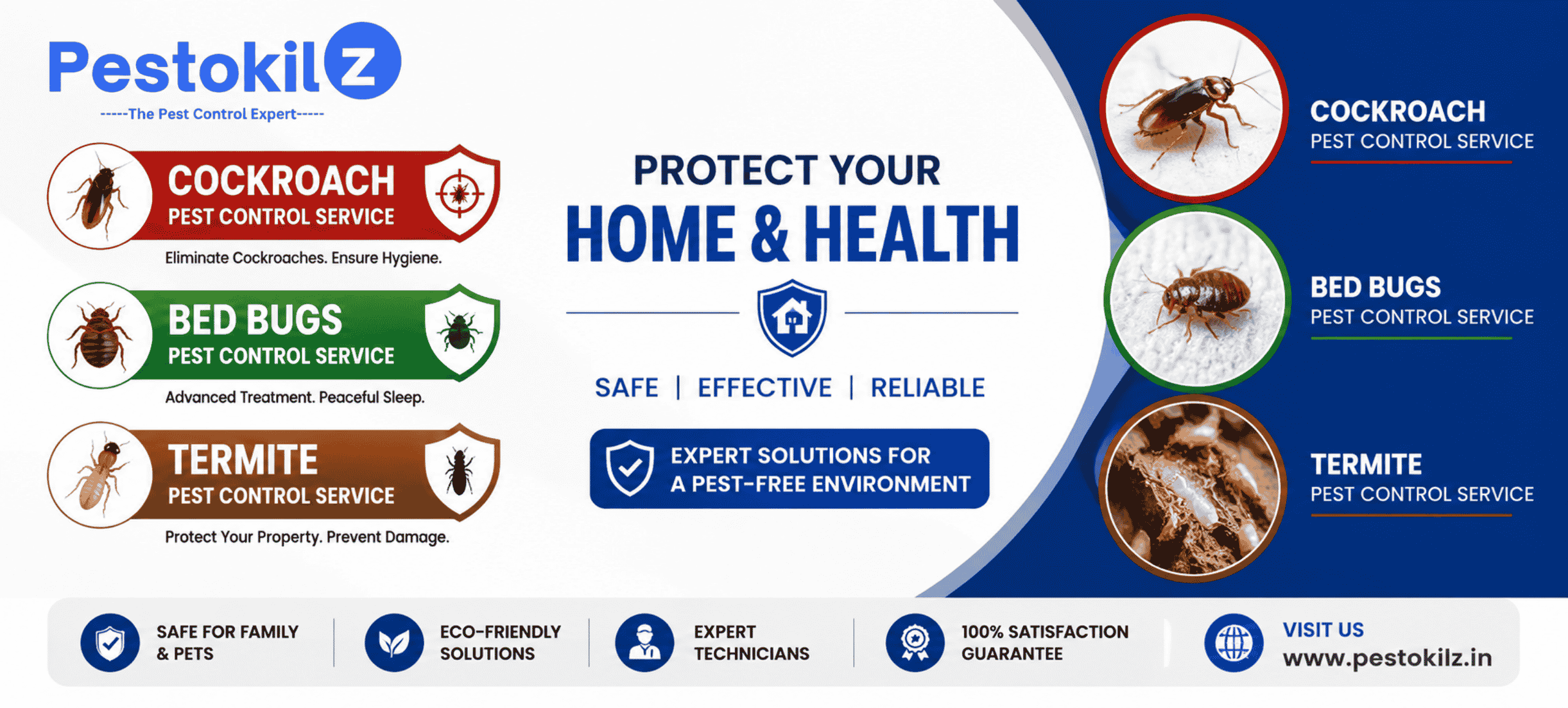 cockroach, termite, bedbugs, pestokilz pest control